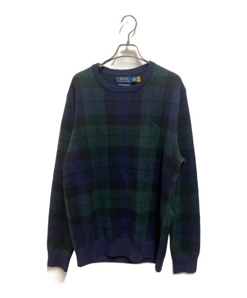 POLO RALPH LAUREN（ポロ・ラルフローレン）POLO RALPH LAUREN (ポロ・ラルフローレン) ウォッシャブル ブラックウォッチセーター ネイビー×グリーン サイズ:Mの古着・服飾アイテム