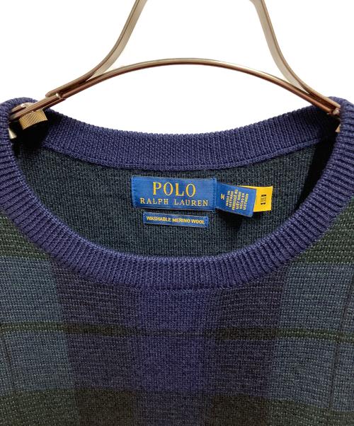 POLO RALPH LAUREN（ポロ・ラルフローレン）POLO RALPH LAUREN (ポロ・ラルフローレン) ウォッシャブル ブラックウォッチセーター ネイビー×グリーン サイズ:Mの古着・服飾アイテム