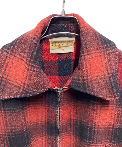 PENNEYS（ペニーズ）PENNEYS (ペニーズ) チェックハンティングジャケット CROWNジップ 推定50~60s レッド サイズ:44の古着・服飾アイテム