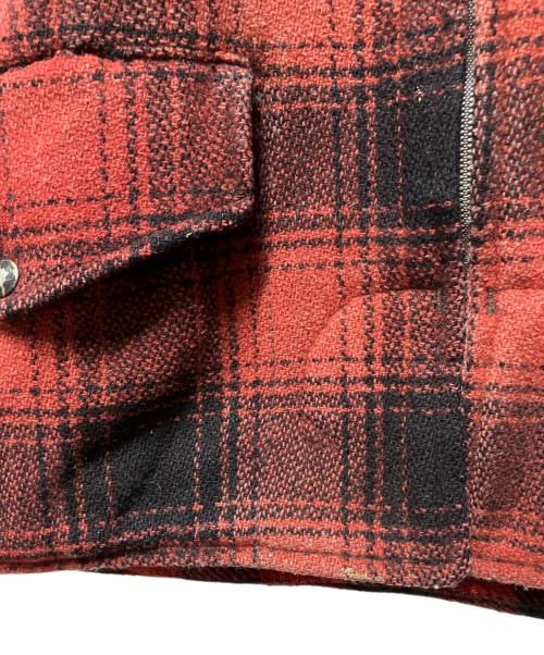 PENNEYS（ペニーズ）PENNEYS (ペニーズ) チェックハンティングジャケット CROWNジップ 推定50~60s レッド サイズ:44の古着・服飾アイテム