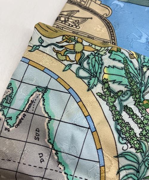 HERMES（エルメス）HERMES (エルメス) シルクスカーフ LE GEOGRAPHE ブルーの古着・服飾アイテム