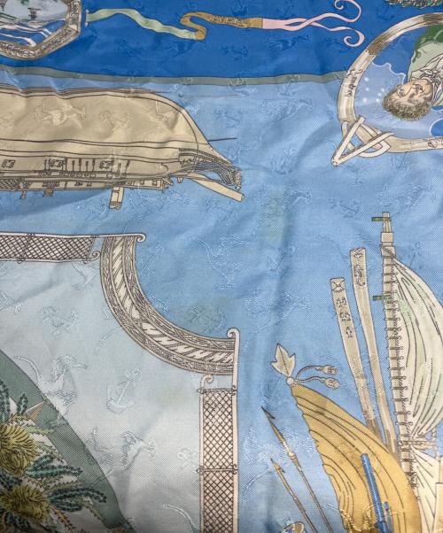 HERMES（エルメス）HERMES (エルメス) シルクスカーフ LE GEOGRAPHE ブルーの古着・服飾アイテム