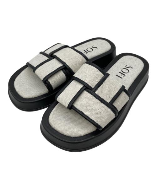 SOFI（ソフィー）SOFI (ソフィー) スクエアフラットサンダル グレー×ブラック サイズ:36の古着・服飾アイテム