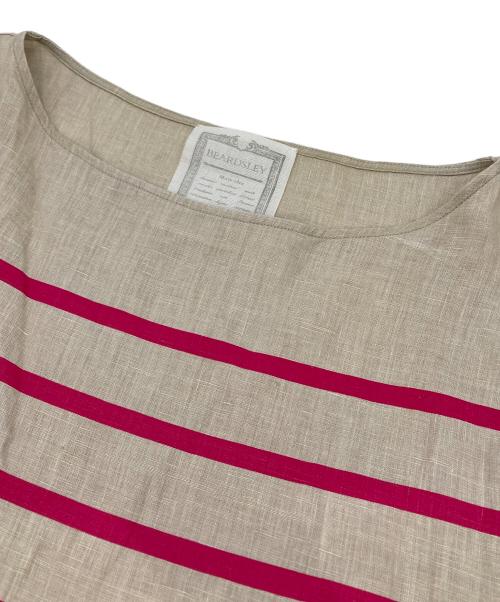 BEARDSLEY（ビアズリー）BEARDSLEY (ビアズリー) ボーダーリネンブラウス アイボリー×ピンク サイズ:FREEの古着・服飾アイテム