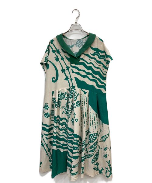 Jocomomola（ホコモモラ）Jocomomola (ホコモモラ) Varde mar 海中プリントワンピース グリーン サイズ:Lの古着・服飾アイテム