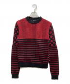 LOUIS VUITTONルイ ヴィトン）の古着「カシミヤモノグラムボーダーニット」｜レッドブラック