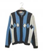 rugby sportswearラグビースポーツウェア）の古着「60s フルジップアクリルカーディガン」｜ブルー×グレー
