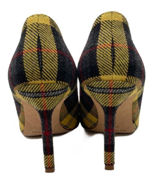 Manolo Blahnik（マノロブラニク）Manolo Blahnik (マノロブラニク) タータンチェックヒールパンプス イエロー サイズ:36 1/2の古着・服飾アイテム