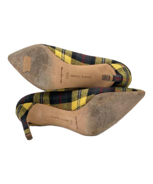 Manolo Blahnik（マノロブラニク）Manolo Blahnik (マノロブラニク) タータンチェックヒールパンプス イエロー サイズ:36 1/2の古着・服飾アイテム