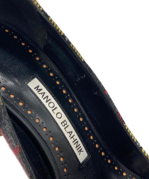 Manolo Blahnik（マノロブラニク）Manolo Blahnik (マノロブラニク) タータンチェックヒールパンプス イエロー サイズ:36 1/2の古着・服飾アイテム