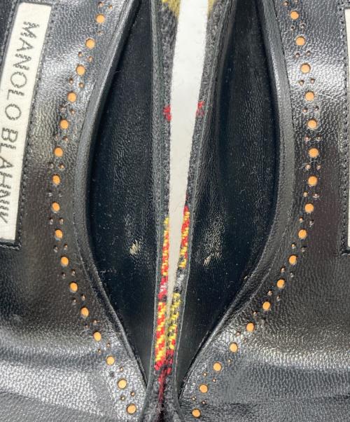 Manolo Blahnik（マノロブラニク）Manolo Blahnik (マノロブラニク) タータンチェックヒールパンプス イエロー サイズ:36 1/2の古着・服飾アイテム