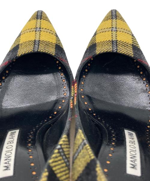 Manolo Blahnik（マノロブラニク）Manolo Blahnik (マノロブラニク) タータンチェックヒールパンプス イエロー サイズ:36 1/2の古着・服飾アイテム