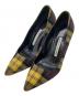 Manolo Blahnik（マノロブラニク）の古着「タータンチェックヒールパンプス」｜イエロー
