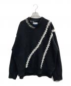 MAISON SPECIALメゾンスペシャル）の古着「Barbed Wire Embroidery Prime-Over Crew Neck Knit Pullover」｜ブラック