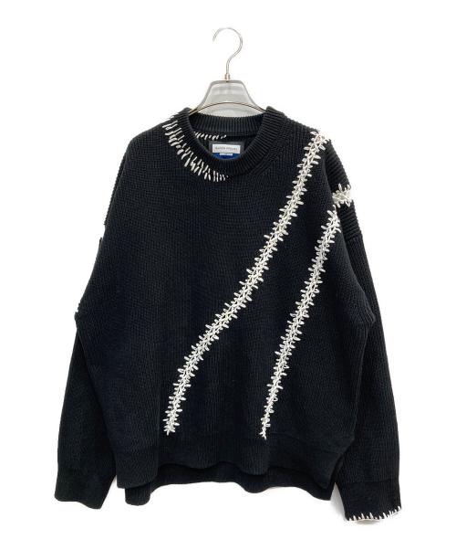 MAISON SPECIAL（メゾンスペシャル）MAISON SPECIAL (メゾンスペシャル) Barbed Wire Embroidery Prime-Over Crew Neck Knit Pullover ブラック サイズ:2の古着・服飾アイテム