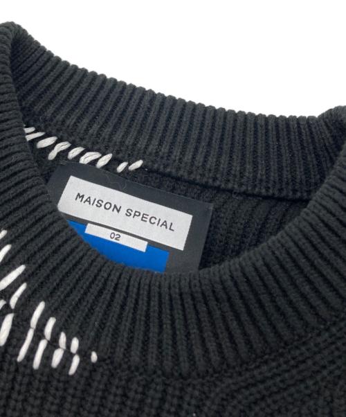 MAISON SPECIAL（メゾンスペシャル）MAISON SPECIAL (メゾンスペシャル) Barbed Wire Embroidery Prime-Over Crew Neck Knit Pullover ブラック サイズ:2の古着・服飾アイテム
