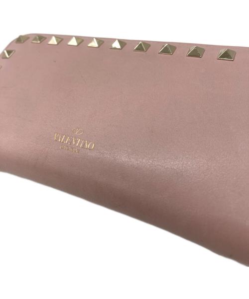 VALENTINO（ヴァレンティノ）VALENTINO (ヴァレンティノ) ロックスタッズラウンドファスナー財布 ピンク サイズ:表記なしの古着・服飾アイテム