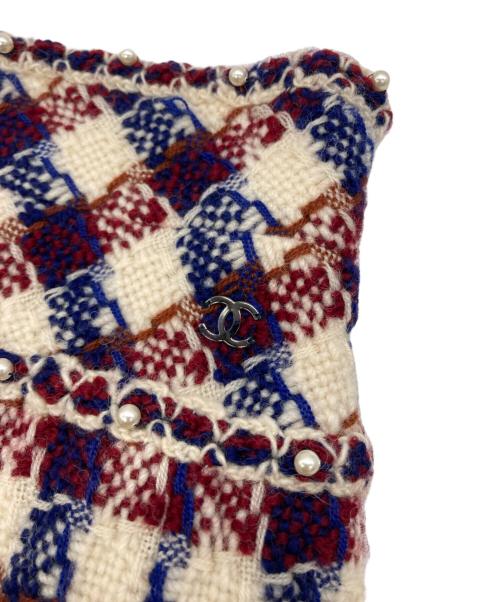 CHANEL（シャネル）CHANEL (シャネル) パールトリミングウールチェックスカート アイボリー×レッド×ネイビー サイズ:34の古着・服飾アイテム