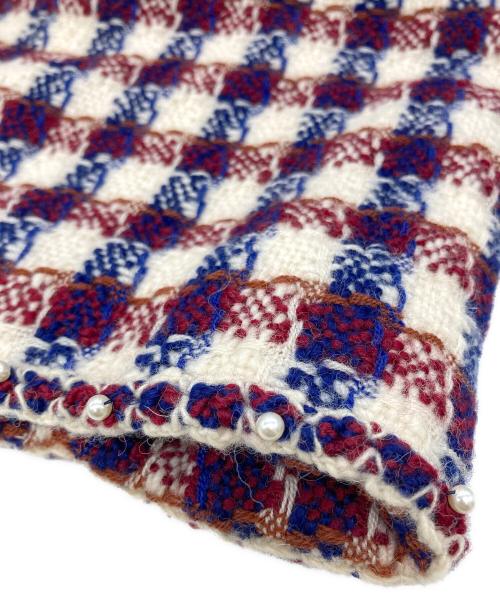 CHANEL（シャネル）CHANEL (シャネル) パールトリミングウールチェックスカート アイボリー×レッド×ネイビー サイズ:34の古着・服飾アイテム