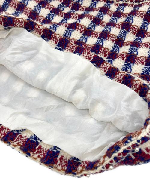 CHANEL（シャネル）CHANEL (シャネル) パールトリミングウールチェックスカート アイボリー×レッド×ネイビー サイズ:34の古着・服飾アイテム