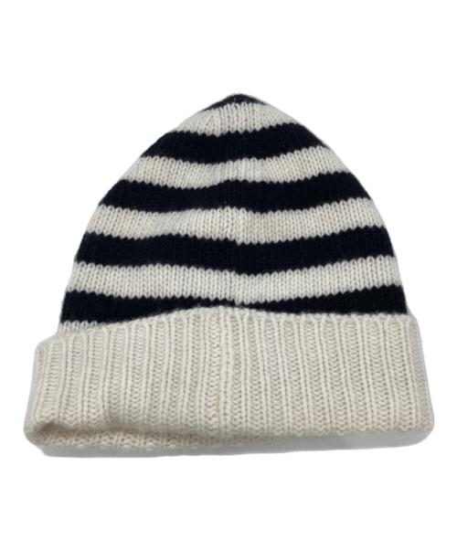 MONCLER（モンクレール）MONCLER (モンクレール) ニット帽 ホワイト×ブラック サイズ:Lの古着・服飾アイテム