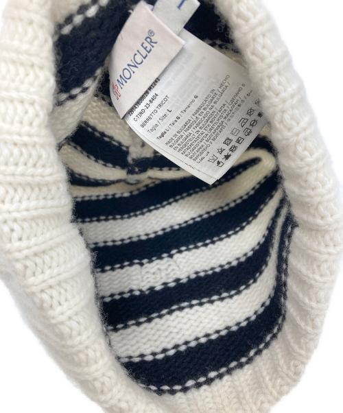 MONCLER（モンクレール）MONCLER (モンクレール) ニット帽 ホワイト×ブラック サイズ:Lの古着・服飾アイテム