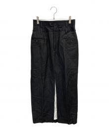 JANE SMITH（ジェーンスミス）の古着「COTTON SILK HERRINGBONE COMBINATION SLIT SKIRT」｜ブラック