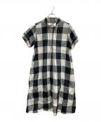MARGARET HOWELLマーガレットハウエル）の古着「LARGE CHECK LINENワンピース」｜ホワイト×ブラック