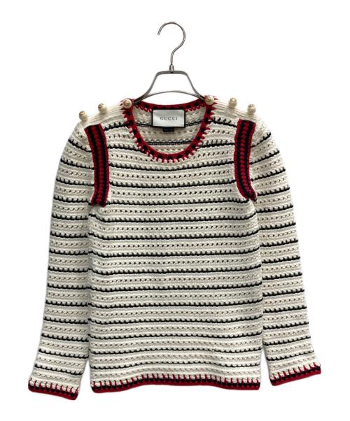 GUCCI（グッチ）GUCCI (グッチ) フェイクパールニットトップス アイボリー サイズ:XSの古着・服飾アイテム