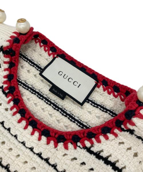GUCCI（グッチ）GUCCI (グッチ) フェイクパールニットトップス アイボリー サイズ:XSの古着・服飾アイテム