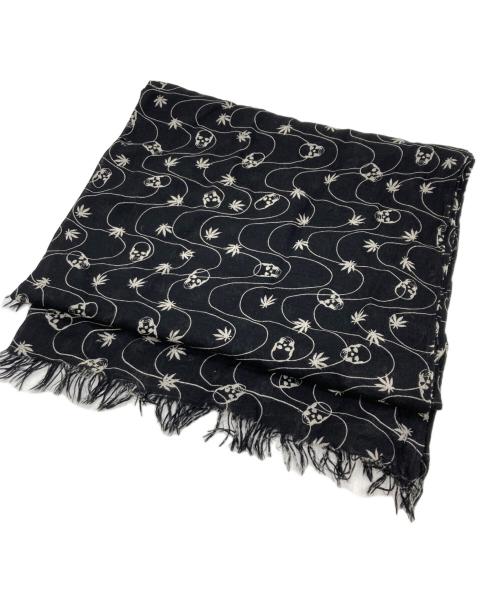 lucien pellat-finet（ルシアン・ペラフィネ）lucien pellat-finet (ルシアン・ペラフィネ) スカルロゴ付きカシミヤストール ブラックの古着・服飾アイテム