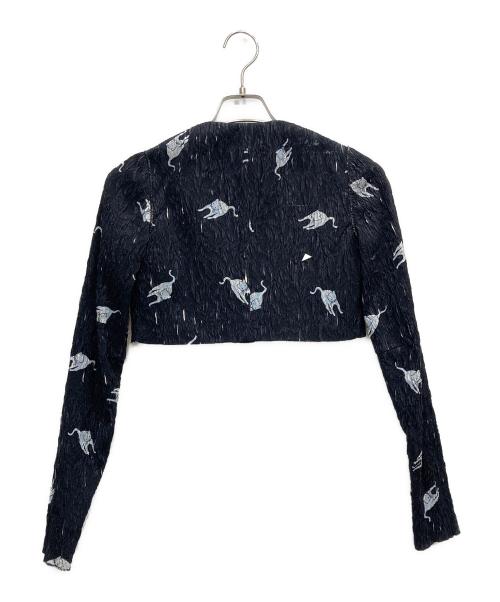 MIU MIU（ミュウミュウ）MIU MIU (ミュウミュウ) 猫柄ノーカラーショートジャケット ブラック サイズ:38の古着・服飾アイテム