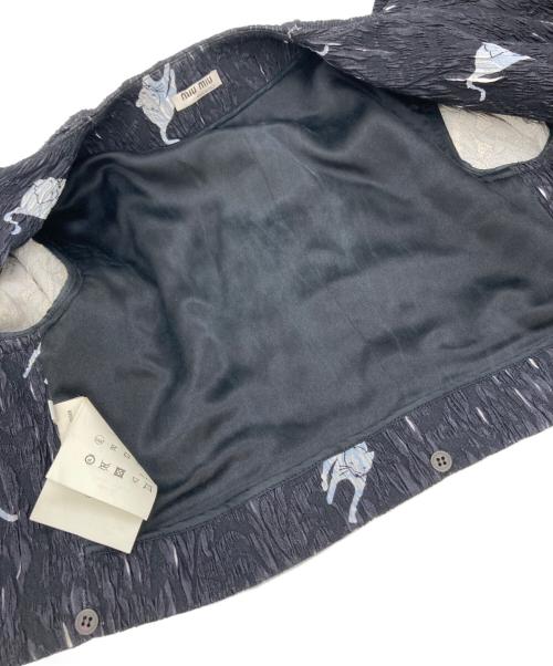 MIU MIU（ミュウミュウ）MIU MIU (ミュウミュウ) 猫柄ノーカラーショートジャケット ブラック サイズ:38の古着・服飾アイテム