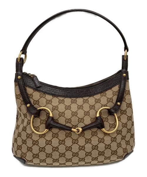 GUCCI（グッチ）GUCCI (グッチ) GGキャンバスホースビットショルダーバッグ ブラウン サイズ:表記なしの古着・服飾アイテム