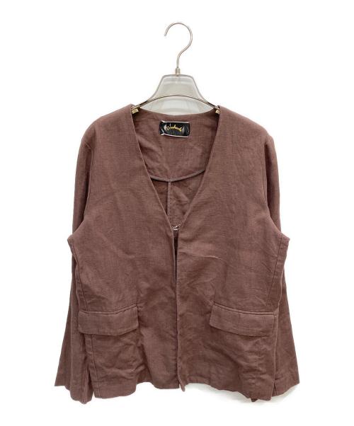 Omekashi（オメカシ）Omekashi (オメカシ) リネンノーカラージャケット ブラウン サイズ:FREEの古着・服飾アイテム