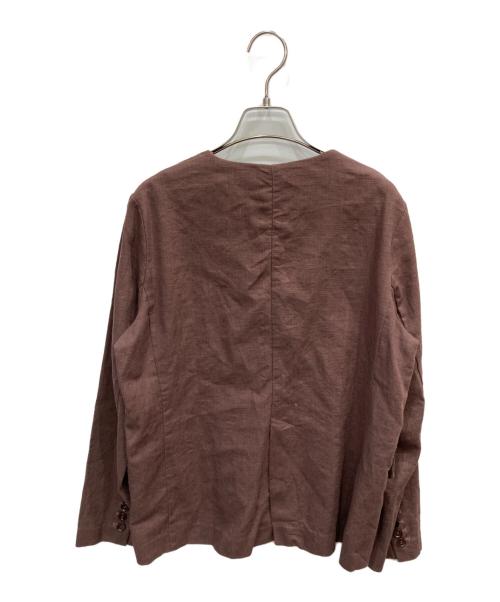 Omekashi（オメカシ）Omekashi (オメカシ) リネンノーカラージャケット ブラウン サイズ:FREEの古着・服飾アイテム
