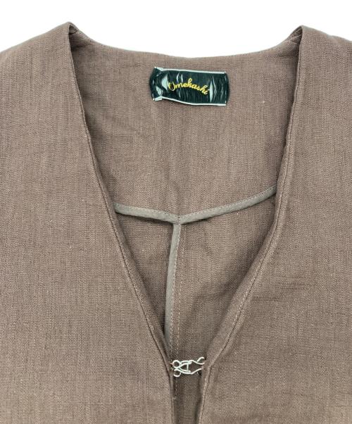 Omekashi（オメカシ）Omekashi (オメカシ) リネンノーカラージャケット ブラウン サイズ:FREEの古着・服飾アイテム