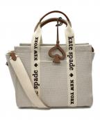 Kate Spadeケイトスペード）の古着「プレンティ キャンバス スモール トート」｜ニュートラルマルチ×アイボリー×ブラウン