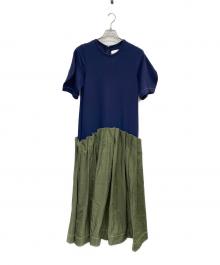 OMMO（オーエムエムオー）の古着「OMMO SOLID TUCK OP」｜ネイビー×グリーン