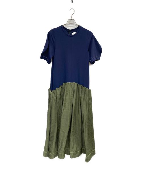 OMMO（オーエムエムオー）OMMO (オーエムエムオー) OMMO SOLID TUCK OP ネイビー×グリーン サイズ:SIZE 38の古着・服飾アイテム