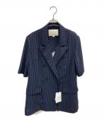 Ameriアメリ）の古着「ストライプ半袖ジャケット」｜ネイビー