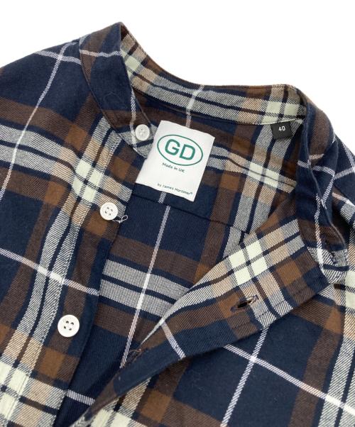GD by James Mortimer（ジェームス・モルティマー）GD by James Mortimer (ジェームス・モルティマー) プルオーバーバンドカラーシャツ ブラウン×ネイビー サイズ:40の古着・服飾アイテム