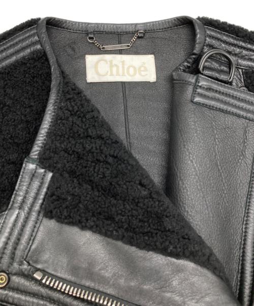 Chloe（クロエ）Chloe (クロエ) ノーカラーレザーライダースジャケット ブラック サイズ:34の古着・服飾アイテム