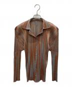 PLEATS PLEASEプリーツプリーズ）の古着「襟付きプリーツブラウス」｜オレンジ