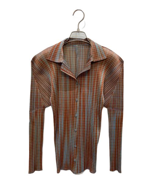 PLEATS PLEASE（プリーツプリーズ）PLEATS PLEASE (プリーツプリーズ) 襟付きプリーツブラウス オレンジ サイズ:3の古着・服飾アイテム