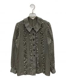 Yves Saint Laurent（イヴサンローラン）の古着「ドットフリルシャツ」｜ベージュ×ブラック