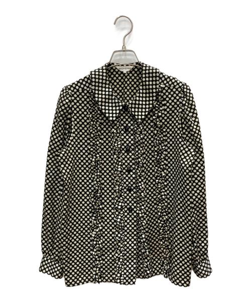 Yves Saint Laurent（イヴサンローラン）Yves Saint Laurent (イヴサンローラン) ドットフリルシャツ ベージュ×ブラック サイズ:36の古着・服飾アイテム