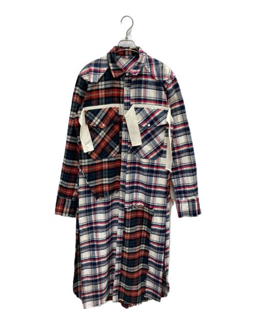 Maison MIHARA YASUHIRO（メゾン ミハラ ヤスヒロ）Maison MIHARA YASUHIRO (メゾン ミハラ ヤスヒロ) リメイクパターンロングネルシャツ レッド サイズ:46の古着・服飾アイテム