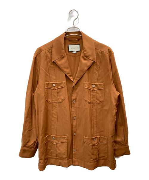GUCCI（グッチ）GUCCI (グッチ) トロピカルウールシャツ ブラウン サイズ:46の古着・服飾アイテム