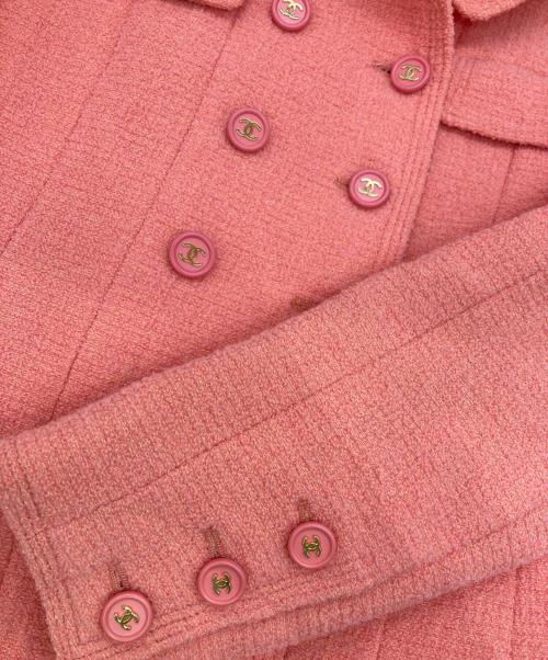 CHANEL（シャネル）CHANEL (シャネル) ココマークボタンダブルツイードジャケット ピンク サイズ:38の古着・服飾アイテム
